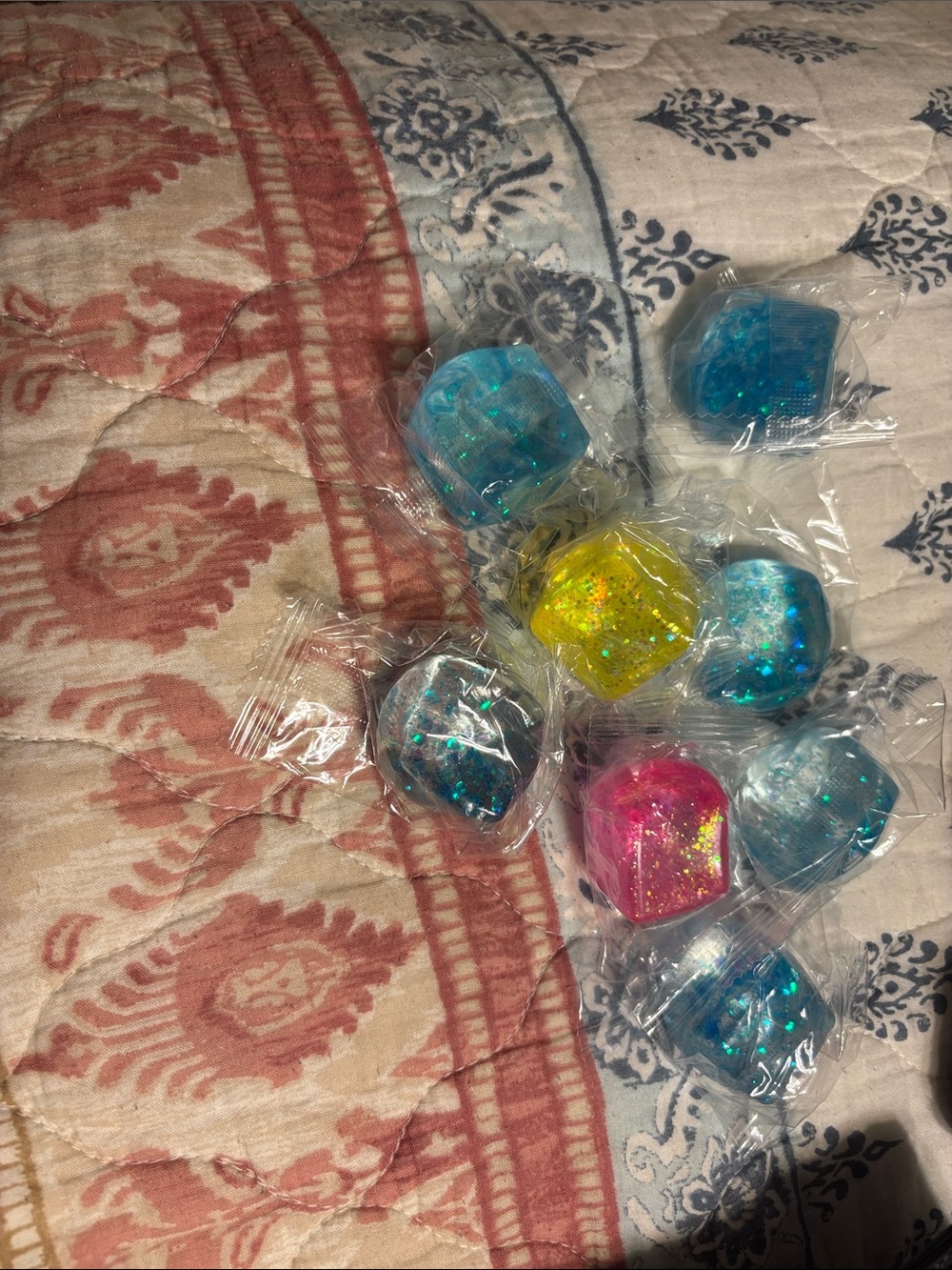 Kids Glitter Sensory Squishy Cubes — Blue, Yellow & Pink